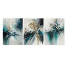 3pcs Elegant Turquoise And Gold Abstract Canvas Wall Art Prints , Modern Wall Decor, Indoor Wall Decor Modern Abstract Art Waterproof Canvas, Living Room Wall Decor, Wall Arts, Art Prints, Posters, For Living Rooms, Bedrooms, Offices, And Dorm Rooms, Indoor/Outdoor Use, Optional Frame