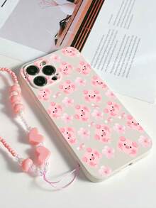 1 件白色 TPU 卡通猪蝴蝶结印花防震全覆盖手机壳和 1 件粉色心形串珠腕带，兼容 Apple/Android///OPPO 手机 - 彩色 - 查看 4