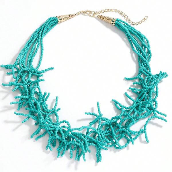 1 pieza Collar de coral tejido a mano estilo bohemio, tamaño ajustable apto para hombres y mujeres, para la playa, fiestas y uso casual