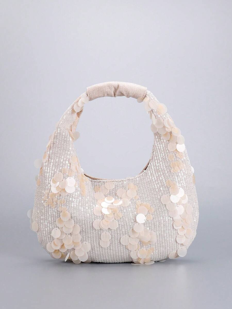 This Fashion - Forward Handbag Is A Dazzling Blend Of Elegance And . Adorned With Exquisite Sequin Flowers, It Brings A Touch Of Glamour To Any Look. Whether You Need A Simple Yet Chic Sequin Clutch For A Glittering Dinner, A Statement Piece For Parties - Beige - View 1