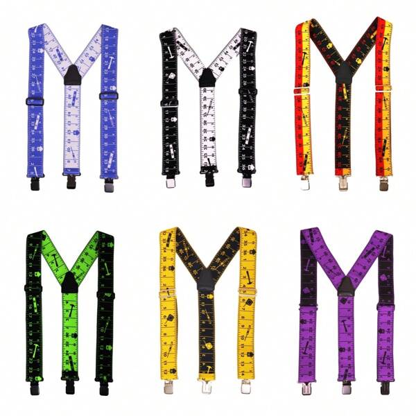 Ruler Print Work Suspenders Heavy Duty Work Suspender For Men 2 Inch Wide Y Back Adjustable Elastic Big And Tall Suspenders