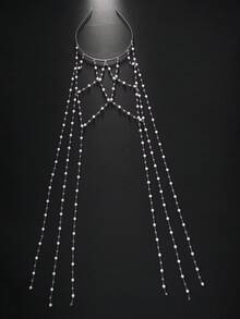 1 件全新仿珍珠流苏头带，优雅网眼头饰，高端新娘婚礼派对发饰，适合女士、秋季、旅行、美发工具、女士配饰、发饰 - 銀色 - 查看 2