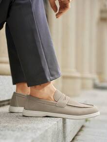 Men's Classic Suede Loafers, Casual Slip-On Driving Shoes, Round Toe Flat Moccasins, Handmade Boat Shoes Old Money Chic Autumn - 卡其色 - 查看 16