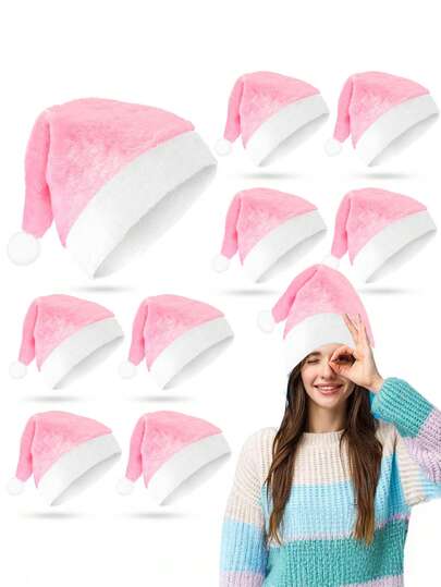 2pcs-Santa Holiday Hat Adult, Pink Neutral Style Thickness Velvet Warm And Comfortable New Year's Holiday Party, Red Plush Edge Christmas Hat For Adults, Non-Woven Fabric Hat, Santa Hat Holiday For Adults Unisex Velvet Comfort Extra Thicken Fur Xmas Hat For New Year Festive Party, Xmas Holiday Hat For Adults, Touch Soft And Comfortable Velvet Thickened Santa Hats For Christmas New Year Holiday Party Supplies