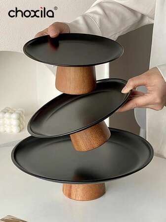 choxila 1pc Elegant Black Pedestal Dessert Plates | Modern Coffee Table Snack Trays | Luxury Stainless Steel Fruit Bowls | Confectionery & Cake Stands | Entertaining Serving Platters