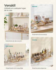 Estante para Especias, Juego de 2 Estantes de Armario, Especiero Extensible de 3 Niveles, Madera de Ingeniería, Apilable, para Despensa, Encimera, Beige Natural y Blanco Nube