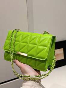 Fashion Solid Color Embossed Chain Shoulder Bag, Stylish Shoulder Crossbody Handbag For Women, Portable Tote Bag - Mint Green - View 9