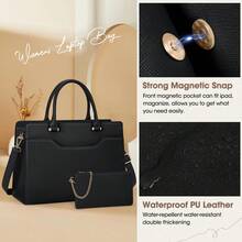 Laptop Bag For Women 15.6 Inch Work Tote Bag Womens Laptop Tote Waterproof Leather Computer Briefcase Business Office Bag Large Handbag For Travel College Teacher - 黑色 - 查看 4