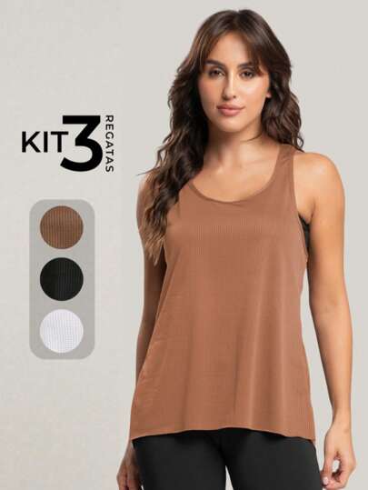 Kit 3 Regatas Dry Nadador Lisa Fitness Academia e Caminhada