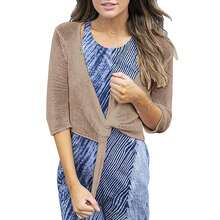 Women Tie Front Shrug 3/4 Sleeve Sheer Bolero Knotted Lightweight Cardigan For Women Tops Women Fall Outfits - 卡其色 - 查看 4