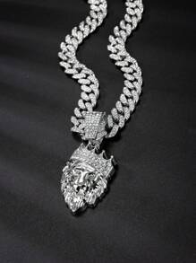 1 件男士复古狮头皇冠吊坠项链，个性化街头派对珠宝