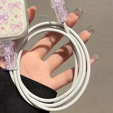 蝴蝶结/爱心/花朵/动物图案保护壳，兼容 16/15/14/13，配备20W英规快充适配器（带防弯折保护套），不含电池，附赠保护盒，适合作为礼物送给朋友。 - 粉紅領結愛心 - 查看 4