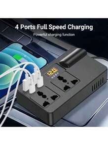 TISIFANG Car Power Inverter 12V-24V With USB Ports & Digital Voltage Display, Cigarette Lighter Adapter For Cars, RVs, And More