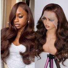 200% 密度 34 英寸波浪卷发 13x4 蕾丝前假发 - 4 号巧克力棕色预烫高清透明蕾丝前假发无胶混合发假发 - 耳到耳巴西处女真人混合发假发带婴儿头发 - 鲍勃假发 8-14 英寸 - 预拉隐形发际线真发散卷中分假发适合女性日常使用自然造型 - 棕色 - 查看 7