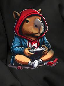 Tween Boys' Cartoon Pattern Warm Sweatshirt - Black - View 5