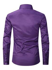 Men's Stretch Business Casual Shirt - Wrinkle-Free & Easy Care With Black Buttons | Comfort Formal & Daily Wear - 紫色 - 查看 3