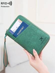 CHARM INFINITE New RFID Blocking Passport Holder, Can Hold Multiple Passports, Travel Document Organizer, Soft Material Zipper Long Passport Wallet, Detachable Wrist Strap, Valentine's Day Gift, Essential Travel Accessory For Wife Or Girlfriend, Suitable For Vacation, Women Family Travel Passport Cover/Wallet - Green - View 5