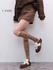 1 Pair Women's Nylon Leopard Print Mid-Calf Socks, Fashionable & Versatile, Y2k, E-Girl, Cozy - Multicolor - View 8