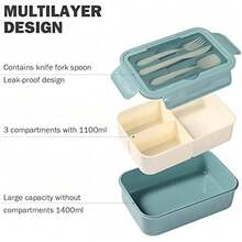 1 hộp đựng cơm trưa màu xanh lá cây, hộp đựng cơm trưa kèm dao kéo (có thể tháo rời nâng cấp), hộp đựng cơm Bento 1400ml cho trẻ em/người lớn có 3 ngăn, hộp đựng cơm trưa dùng được trong lò vi sóng khi đi làm, đi dã ngoại, đi làm văn phòng, đựng thực phẩm, cắm trại, trở lại trường học, quà tặng Giáng sinh - màu xanh lá - Xem 5