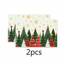 1/2/4pcs Christmas Theme Placemats, Fabric Design With Christmas Tree Pattern And Snowflake Elements, Polyester Placemats, 30x45CM, Suitable For Christmas Holiday Table Decor, Christmas Party Supplies - Multicolor - View 11
