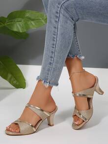 1 Pair Girls/Teens' Round Toe Peep Toe Open Toe Sandals, 2.8 Inch High Heel, Comfortable PU Non-Slip Wear-Resistant Fashion Casual Cute Style, Suitable For Teens, Campus, Party, Holiday, Spring/Summer