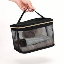 透明化妆包，防水便携，容量大。这是一款小巧便捷的女士旅行洗漱包。旅行必备品。女士包。大学必备品。旅行。女士包，度假必备品，化妆包，洗漱包，旅行必备品，旅行，包。化妆包，洗漱包，旅行必备品，女士包 - 黑與白 - 查看 12