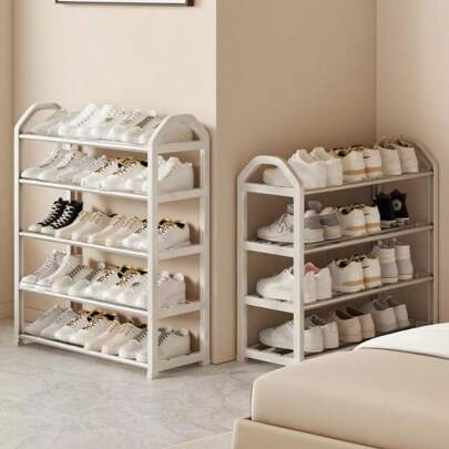 LINKOOL 4 Layers Simple Fashion Shoe Rack Trapezoidal Shoes Organizer Stand Holder Living Room Space Saving Modern Assembled Shoe Rack Home Use Metal Shoes Shelf