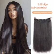 28 英寸长直发合成接发，隐形无缝蓬松夹式假发，女士适用，耐热纤维材质，可加热拉伸 - 彩色 - 查看 11