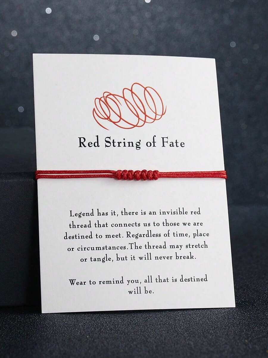 1pc Red String Of Fate Bracelet With 7 Knots, Lucky Friendship Braided Adjustable Paper Card Wristband