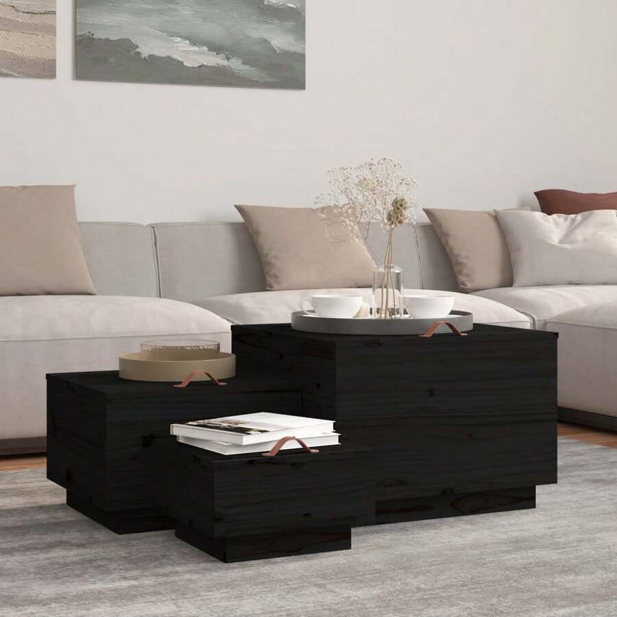 Larryhot Scatole portaoggetti et coperchi 3 pezzi in legno di pino massello nero, belle e pratiche, ideali per riporre e decorare la casa