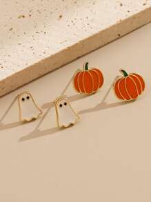 2-8pcs/Set Multi-Element Ghost Pumpkin Earrings Set, Creative Cute Cartoon Earrings Suitable For Halloween Party
