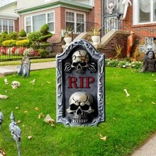 Halloween Grabstein Yard Schilder - 6er Pack Kunststoff Friedhof Deko mit Stäben für den Rasen, Outdoor Gruselszene Requisiten - langanhaltend, ohne Strom, federlos - perfekt für Halloween Party Dekorationen