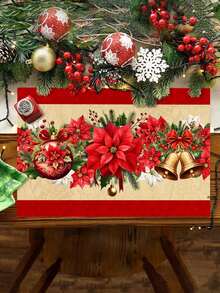 1/2/4pcs Christmas Theme Placemats, Christmas Wreath Placemats With Red Floral, Bell, Christmas Ball Patterns, Polyester Placemats, 30x45CM, Suitable For Christmas Holiday Table Decor, Christmas Party Supplies - Multicolor - View 3