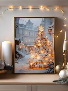 1pc Winter Canvas Print Wall Art Print Christmas Tree Winter Wonderland Classic Picture Poster Old European City Cityscape Holiday Decor, Modern Classical Christmas Canvas Art Print, Vintage Tree Poster, Christmas Wall Art, Bedroom Decor, Living Room Decor Home Decor Christmas Decorations - Multicolor - View 14