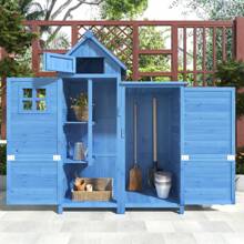 okwish Garden Cabinet Tool Shed, Tool Shed With Gable Roof And Storage, Garden Tool Cabinet Wooden Tool Shed, Weatherproof - 藍色 - 查看 2