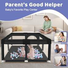 1-Pack Baby Playpen, 50*50 Inch Baby Playground With Soft Breathable Mesh And Non-Slip Base, Baby Playpen Baby Playground For Boys And Girls, Indoor And Outdoor Playground - 黑色 - 查看 2