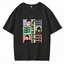 SturnioloS Triplets T Shirt Men Women Creative Design Prints Tops Cotton Classic Retro 90s Shor Sleeve Loose Tees Harajuku O-Neck Halloween - 黑色 - 查看 1