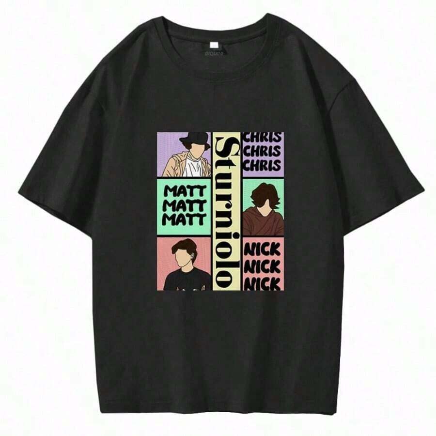 SturnioloS Triplets T Shirt Men Women Creative Design Prints Tops Cotton Classic Retro 90s Shor Sleeve Loose Tees Harajuku O-Neck Halloween - 黑色 - 查看 1