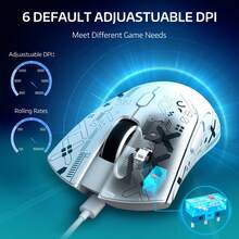 ATTACK SHARK R1 Wireless Gaming Mouse 55g, 18000 DPI Optical Sensor, Tri-Mode Connection (2.4G/BT5.2/Cable), Ergonomic Design, 20 Million Clicks, For PC/Notebook/Win - 白色+貼紙 - 查看 4