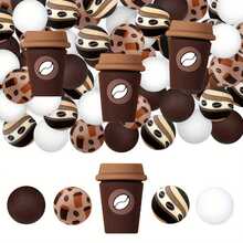 8/25/28/80pcs 3D Star Silicone Bead Set, Includes 15mm Coffee Bean Printed Round Beads. Brown & Green Round Beads Suitable For Jewelry Making, DIY Earrings, Necklaces, Bag Chains, Pen Decorations, Phone Straps - Perfect For Coffee Lovers - New Coffee Series - View 17