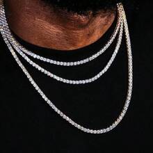 putouzip 18K Golden Plated Elegant Tennis Chain Necklace 5.0mm Round Cut Synthetic Diamonds Luxurious Men's Jewelry For Casual Attire Or Gifting - Vàng - Xem 2