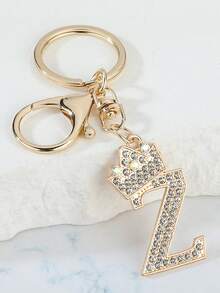 1 件休闲街头风格英文字母钥匙扣，带 26 个水钻字母，闪亮字母装饰钥匙扣，优雅的手提包、背包饰品，完美的礼物汽车配件可爱哥特 Y2k