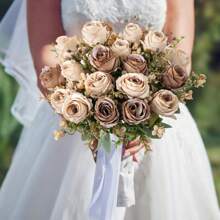 1/2/3 件秋季古典玫瑰人造花丝绸绣球花束假植物，南瓜，人造花，用于家居装饰，婚礼装饰，秋季装饰，秋季装饰，房间装饰，厨房配件，餐厅，卧室装饰，浴室配件， - 玫瑰花束-咖啡色 - 查看 4