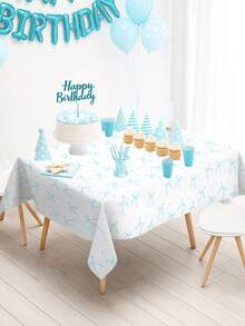 1件蓝色领结图案婴儿派对桌布，优雅的蓝色领结图案一次性防水桌旗，非常适合宝宝一周岁生日派对、性别揭晓派对、男宝宝派对礼物、餐桌、橱柜、吧台礼物、户外露营野餐桌布，易于清洁 - 藍色蝴蝶結 - 查看 7