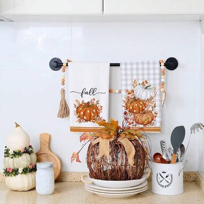 2 stuks herfstkeukendoeken, oranje pompoen met stippen en buffelruit, zachte absorberende droogdoek, vintage decoratie met boerderijoogst, bakken, koken, keukendecoratie, keukenbenodigdheden, schoonmaakdoek, 40*60cm