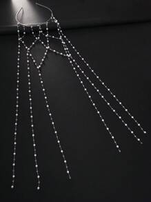 1 件全新仿珍珠流苏头带，优雅网眼头饰，高端新娘婚礼派对发饰，适合女士、秋季、旅行、美发工具、女士配饰、发饰 - 銀色 - 查看 5