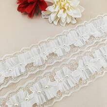 1pc 4.5cm Glass Bead Pleated Mesh Fabric Ruffle Chiffon Trim Sewing Accessory, DIY Ribbon Pleated Ruffle Headband Decor - Multicolor - View 6