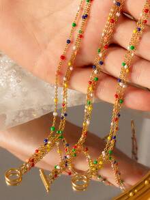 MiDuoDuo 2pcs/Set Luxurious Colorful Zirconia Tassel Necklace & Bracelet Stainless Steel Customized Accessories Gift For Women, Style - Colorful Necklaces & Bracelets - View 10