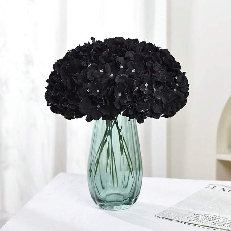Silk Hydrangea Heads With Stems Artificial Flowers Heads For Home Wedding Decor,Pack Of 10 (White) - 黑色 - 查看 2