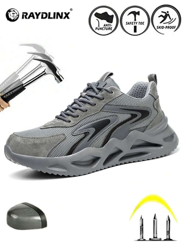 RAYDLINX Men Steel Toe Work Shoes, Anti-Smashing, Anti-Puncture, Soft, Comfortable, Lightweight, Breathable, Non-Slip Safety Shoes, Construction Site Protective Shoes